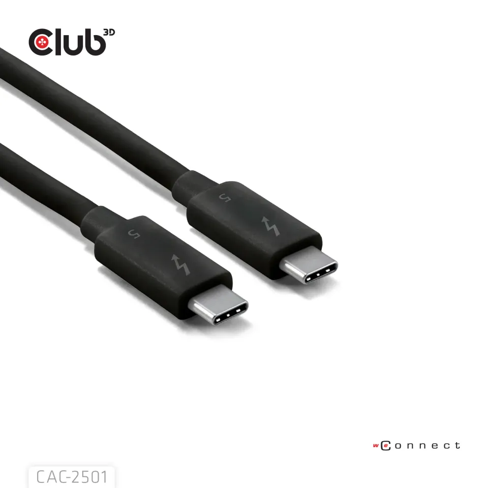 Club3D Kabel Thunderbolt 5, 80/120Gbps, Certifikovaný kabel, 1x 4K540Hz, 2x8K240Hz, PD 240W, 1m