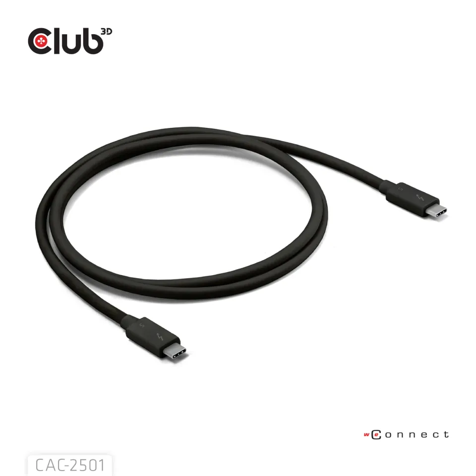 Club3D Kabel Thunderbolt 5, 80/120Gbps, Certifikovaný kabel, 1x 4K540Hz, 2x8K240Hz, PD 240W, 1m