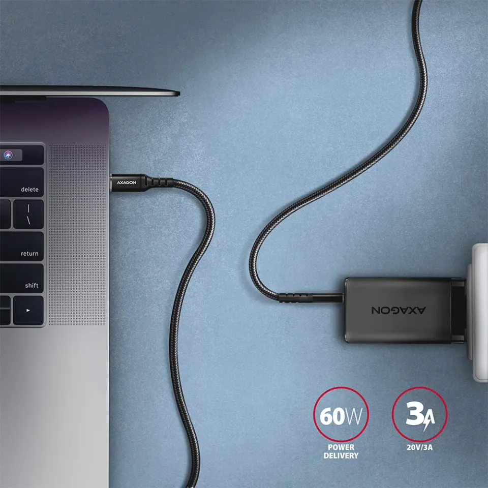 AXAGON BUCM-CM10AB, HQ kabel USB-C <-> USB-C, 1m, USB 2.0, PD 60W 3A, ALU, oplet