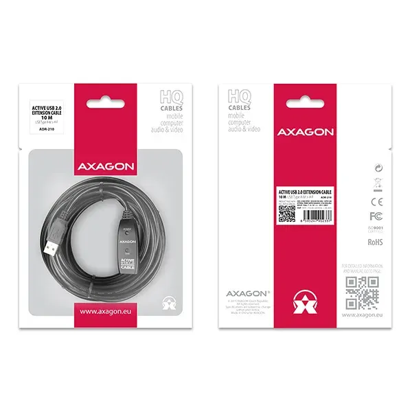 AXAGON ADR-210, USB 2.0 A-M -> A-F aktivní prodlužovací / repeater kabel, 10m