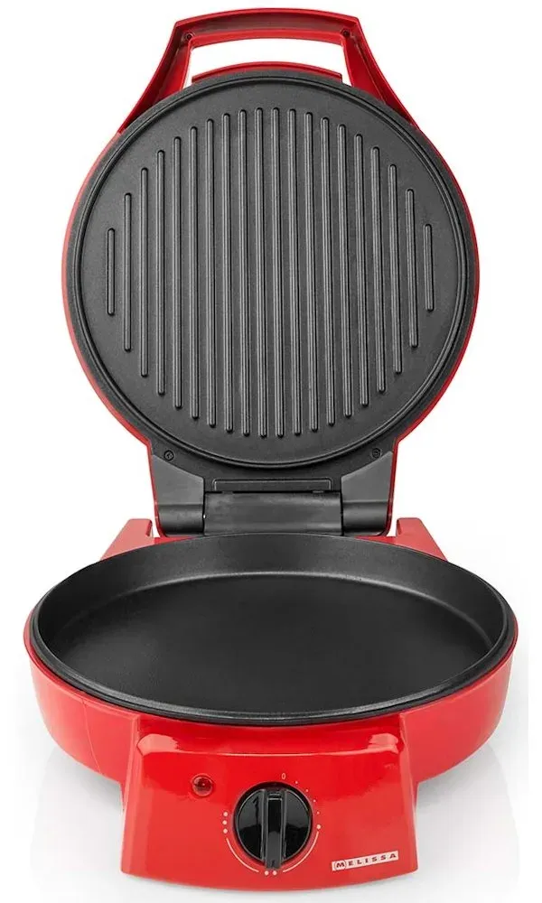 NEDIS Melissa pec na pizzu a gril/ 3 nastavení teploty/ velikost grilovací desky 30cm/ spotřeba 1800 W/ červená (hliník)