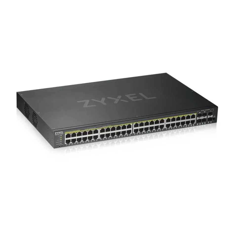 Zyxel GS1920-48HPV2 52-port Gigabit WebManaged PoE Switch, 48x gigabit RJ45, 4x gigabit RJ45/SFP, 2x SFP, 375W pro PoE