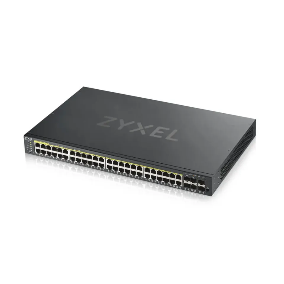 Zyxel GS1920-48HPV2 52-port Gigabit WebManaged PoE Switch, 48x gigabit RJ45, 4x gigabit RJ45/SFP, 2x SFP, 375W pro PoE