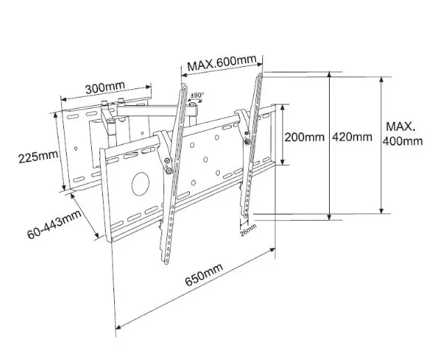 TB držák TV do 70" a 55 kg max VESA 600x400