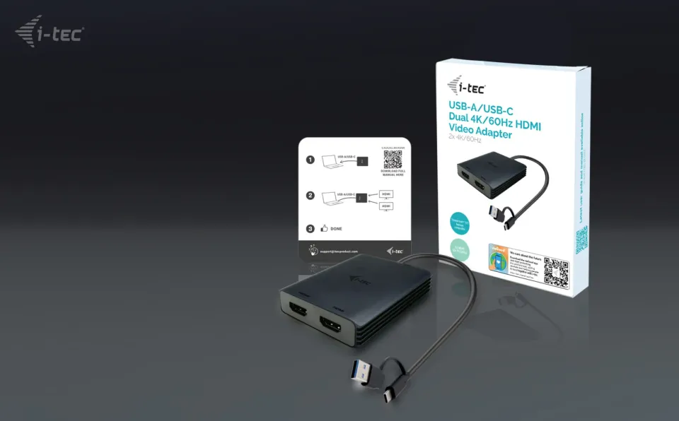 I-Tec USB-A/USB-C Dual 4K HDMI Video Adapter