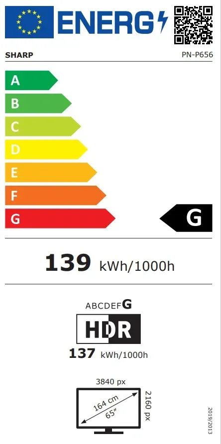 65" LED SHARP P656,3840 x 2160,IPS,24/7,700cd