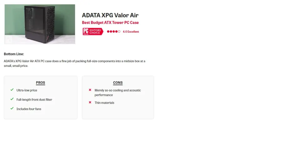 Adata XPG VALOR AIR/Midi Tower/Transpar./Bílá