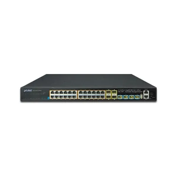Planet SGS-6341-24P4X L3 switch, 24x1Gb, 4x1Gb SFP, 4x10Gb SFP+, 24x PoE 802.3at 370W, HW/IP stack, VSF/Cluster