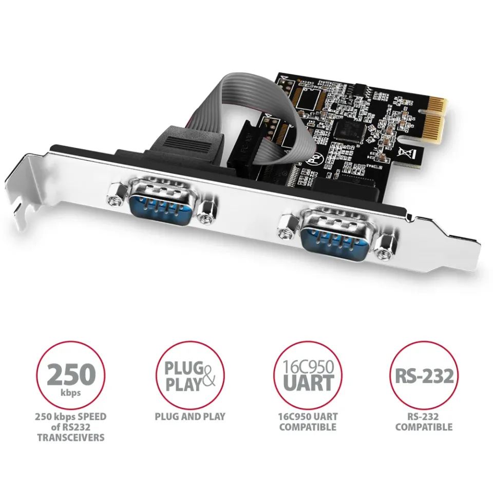 AXAGON PCEA-S2N, PCIe řadič - 2x sériový port (RS232) 250 kbps, vč. LP