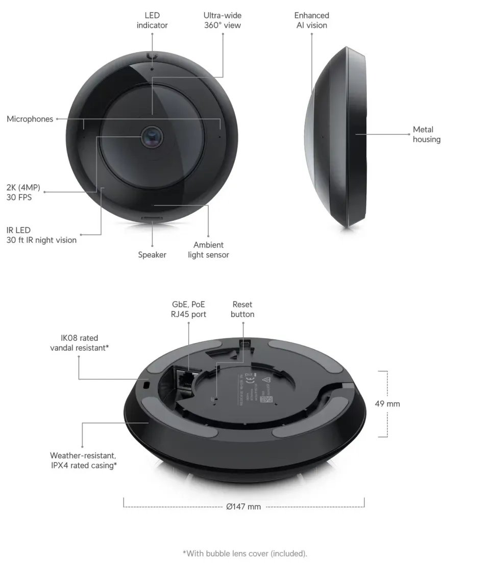 Ubiquiti UVC-AI-360, UniFi Protect AI 360, černá