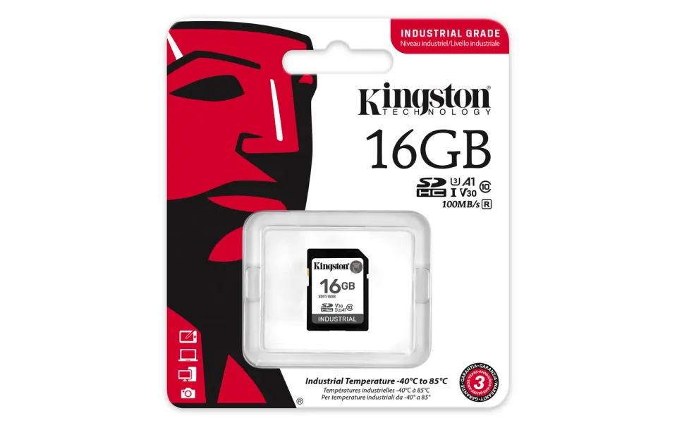 KINGSTON 16GB SDHC Industrial -40C to 85C C10 UHS-I U3 V30 A1 pSLC