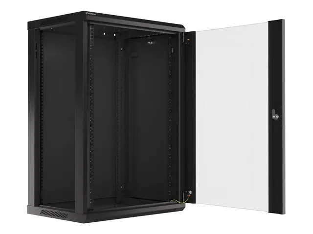 LANBERG 19" RACKOVÁ SKŘÍŇ PRO MONTÁŽ NA STĚNU 18U/600X450 (FLAT PACK) S PROSKLENÝMI DVEŘMI ČERNÁ V2