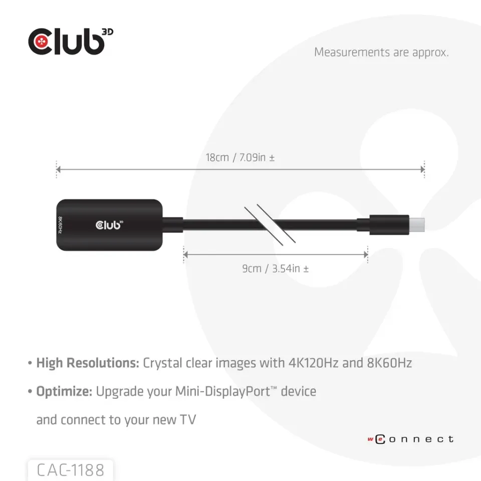 Club3D Adaptér miniDP 1.4 na HDMI, 4K120Hz nebo 8K60Hz HDR10+, M/F, 9cm