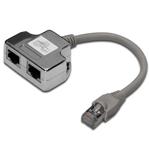 ROZDVOJKA UTP RJ45, 2xF-1xM, Y, kat.5e, telefon+síť, kabel 10cm (ISDN splitter T-MOD adapter)