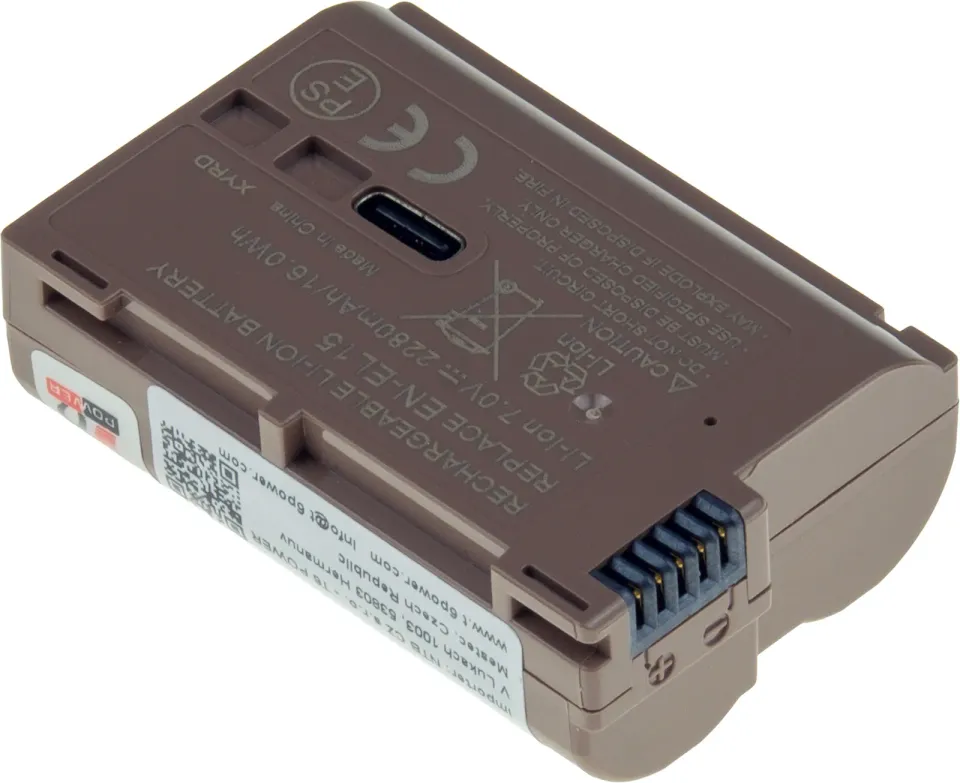 Baterie T6 Power pro Nikon EN-EL15, EN-EL15a, EN-EL15e, EN-EL15b, 2280mAh, 16Wh, USB-C