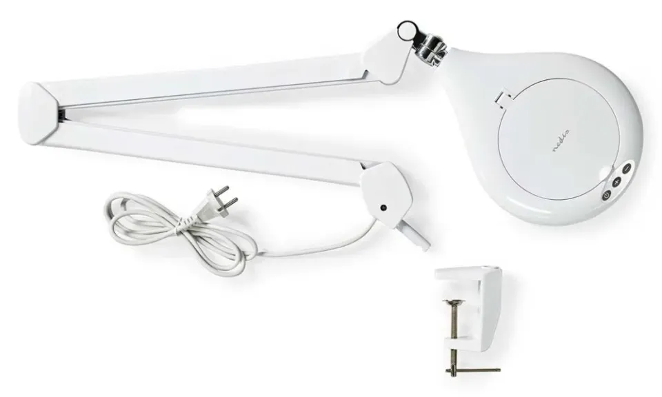 NEDIS zvětšovací stolní LED lampa/ čočka 3 dioptrie/ spotřeba 10 W/ teplota 6500 K/ světelný tok 660 lm/ bílá