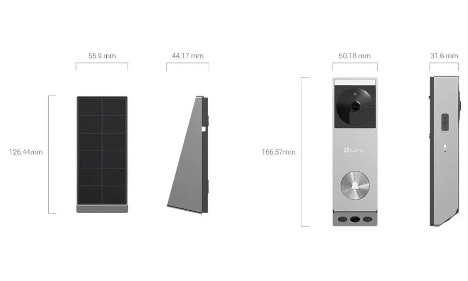 EZVIZ chytrý zvonek se dvěma kamerami EP3X Pro/ Wi-Fi/ videotelefon/ rozlišení 2048x1296/ IP65/ stříbrný