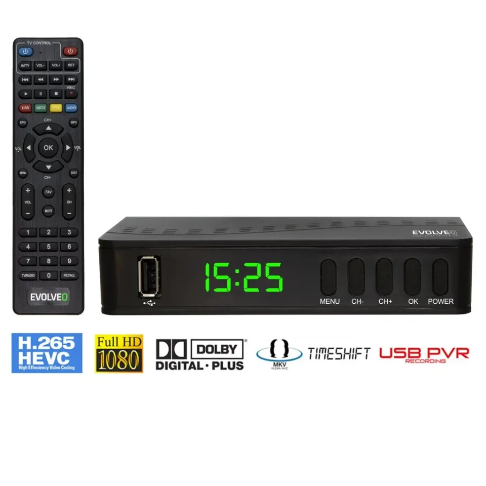 EVOLVEO Alpha T2, HD DVB-T2 H.265/HEVC multimediální rekordér, HDMI, SCART, USB