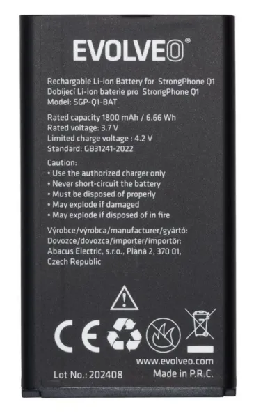 EVOLVEO orig. baterie 1800 mAh pro MaxPhone A1, StrongPhone Q1/Z4/W4 (SGP-Q1-BAT)