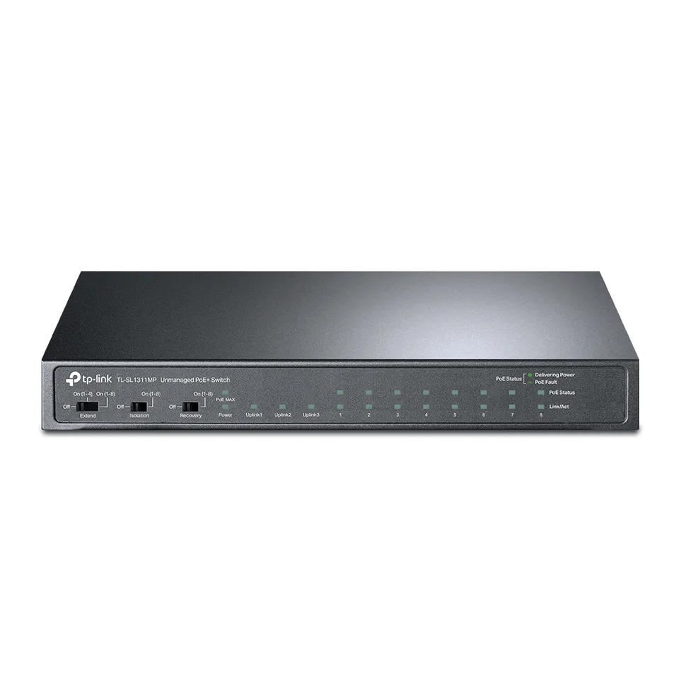 TP-Link TL-SL1311MP Switch 8xLAN 2xGLAN Uplink 1xSFP PoE+ 124W