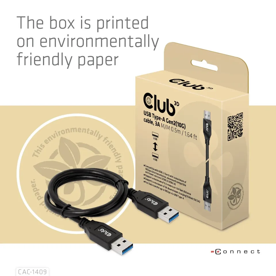 Club3D Kabel USB 3.2 Gen2 Typ-A, 3A M/M, 50 cm