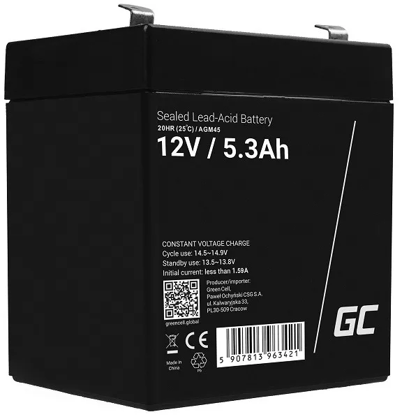 Green Cell AGM VRLA 12V 5.3Ah maintenance-free battery for the alarm system, cas