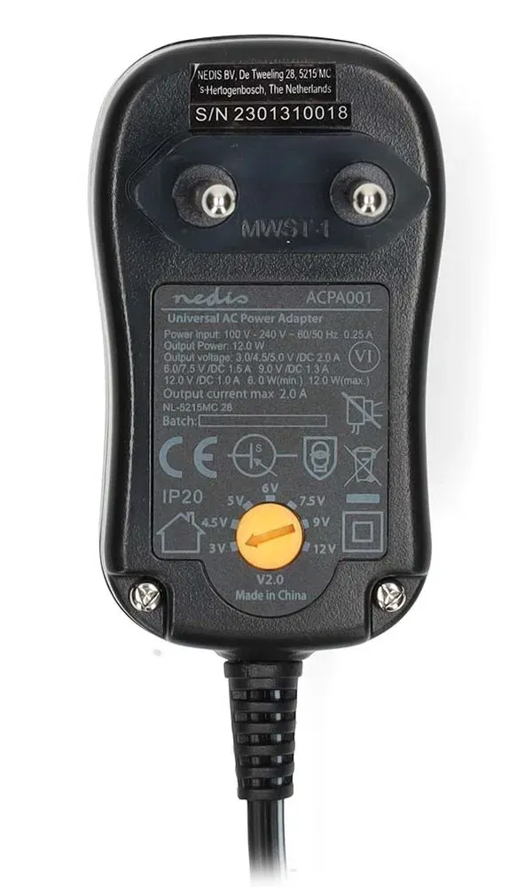 Nedis ACPA001 - Univerzální napájecí adaptér | 3/4,5/5/6/7,5/9/12 V DC | 1.0 A
