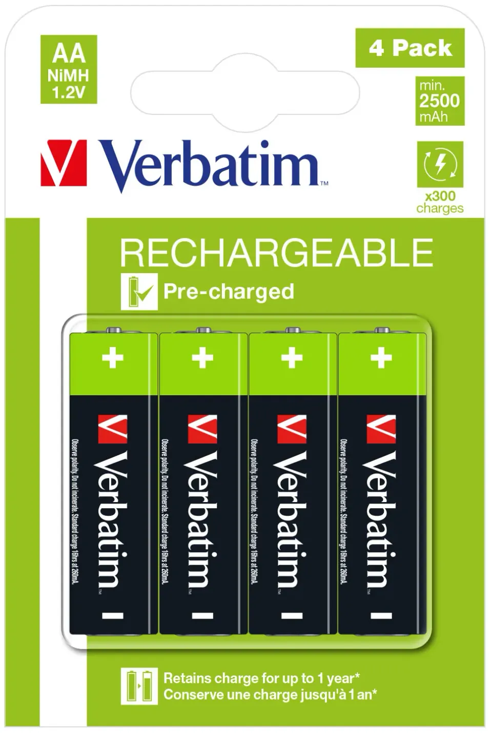 VERBATIM Nabíjecí baterie AA Premium 4-Pack 2500 mAh