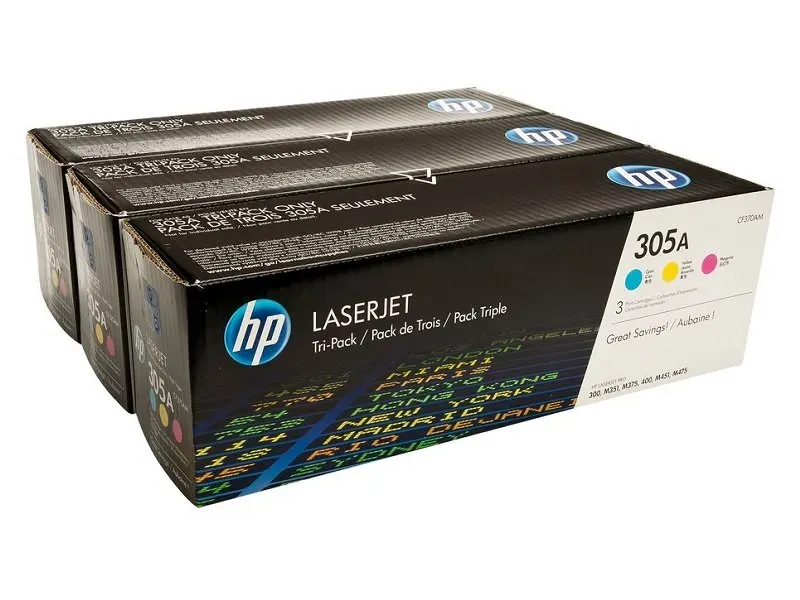 HP CF370AM = 3pack originální toner č.305A CMY azurový+purpurový+žlutý cca 2600 stran (CB411A+CB412A+CB413A, pro CLJ M475, M451