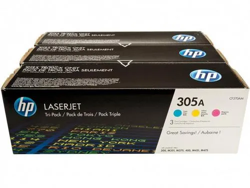 HP CF370AM = 3pack originální toner č.305A CMY azurový+purpurový+žlutý cca 2600 stran (CB411A+CB412A+CB413A, pro CLJ M475, M451