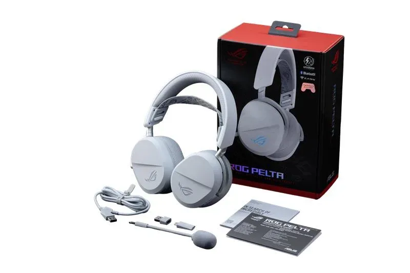 ASUS sluchátka ROG Pelta, Bezdrátové BT a RF 2.4GHz, ARGB, bílá
