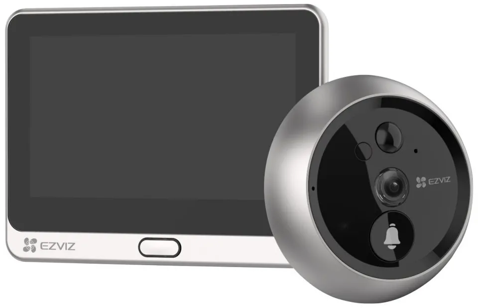 EZVIZ chytrý dveřní videotelefon DP2C/ Wi-Fi/ kamera 1080p/ H.265/ kukátko/ zvonek/ IR do 5 m/ PIR/ LCD 4,3"/ stříbrný