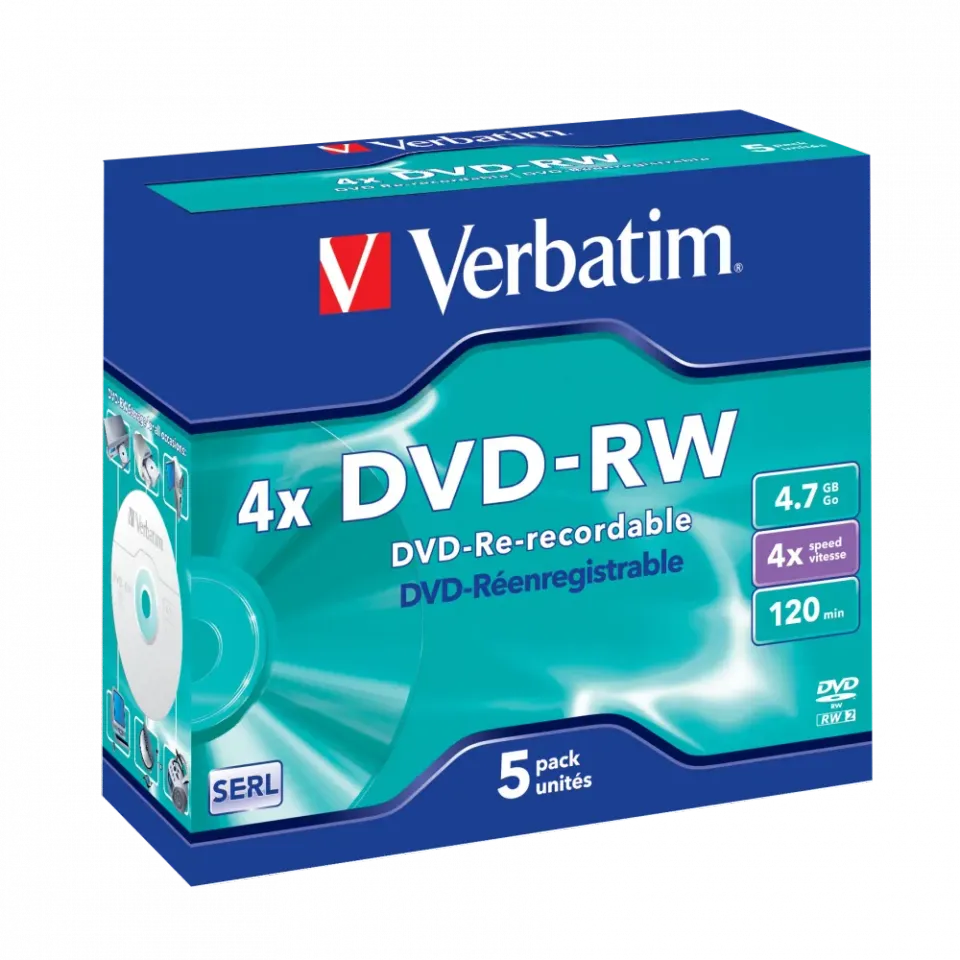 VERBATIM DVD-RW (4x, 4,7GB), 5ks/pack
