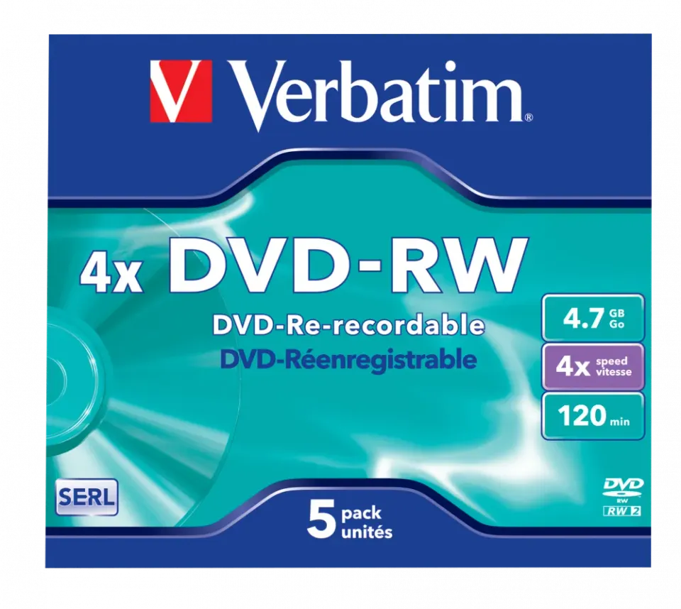 VERBATIM DVD-RW (4x, 4,7GB), 5ks/pack