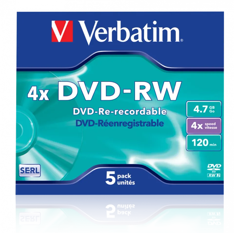VERBATIM DVD-RW (4x, 4,7GB), 5ks/pack