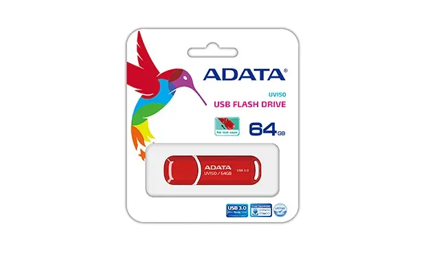 ADATA Flash Disk 64GB UV150, USB 3.1 Dash Drive (R:90/W:20 MB/s) červená