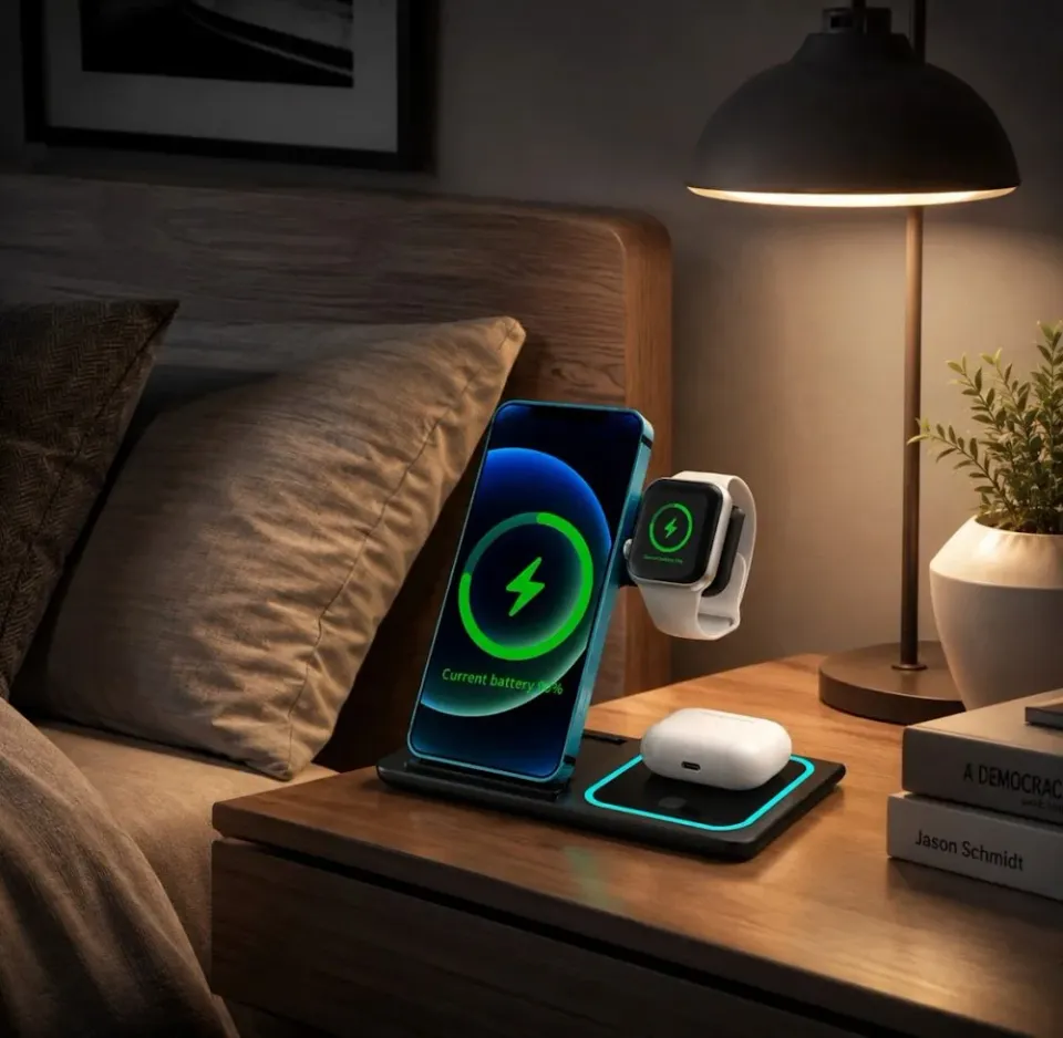 PATONA bezdrátová nabíječka 3v1, pro Iphone, Apple Watch a sluchátka Airpods, vstup 9V/2A, 5V/3A
