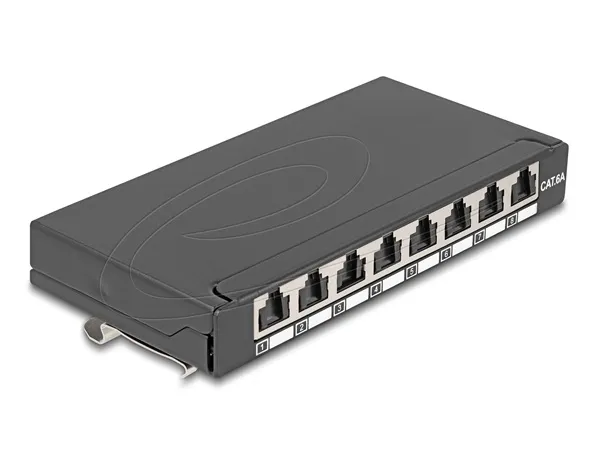Delock Mini Desktop Patch Panel RJ45 jack 8 porty Cat.6A stíněný černý - pro mon