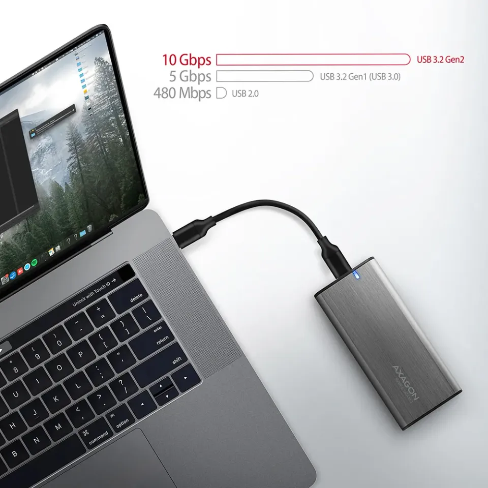 AXAGON EEM2-SG2, USB-C 3.2 Gen 2 - M.2 NVMe & SATA SSD kovový RAW box, bezšroubk