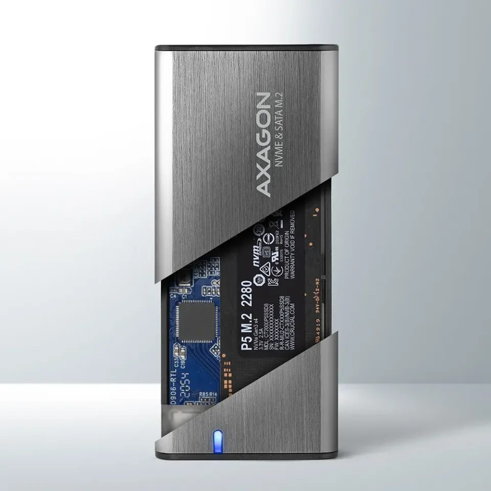 AXAGON EEM2-SG2, USB-C 3.2 Gen 2 - M.2 NVMe & SATA SSD kovový RAW box, bezšroubk