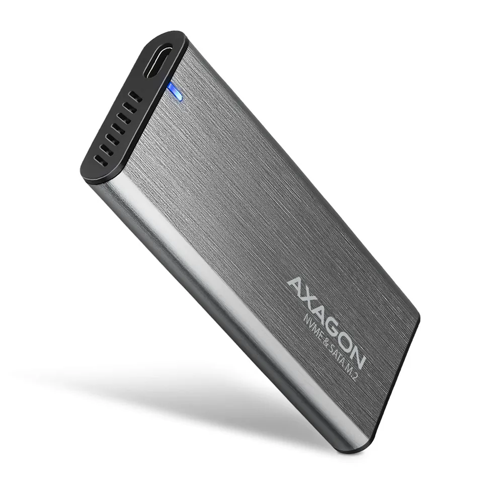 AXAGON EEM2-SG2, USB-C 3.2 Gen 2 - M.2 NVMe & SATA SSD kovový RAW box, bezšroubk
