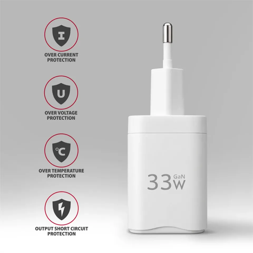 AXAGON ACU-PQ33W, GaN nabíječka do sítě 33W, USB-A + USB-C, PD3.0/PPS/QC4+/SFC2.0/Apple, bílá