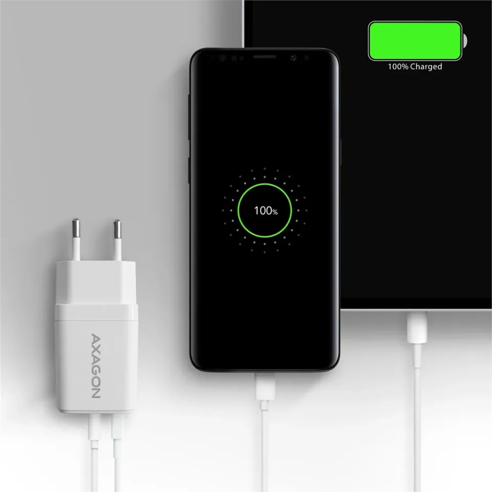AXAGON ACU-PQ33W, GaN nabíječka do sítě 33W, USB-A + USB-C, PD3.0/PPS/QC4+/SFC2.0/Apple, bílá
