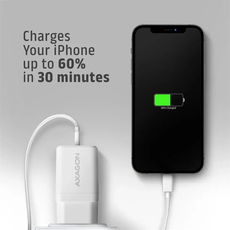 AXAGON ACU-PQ33W, GaN nabíječka do sítě 33W, USB-A + USB-C, PD3.0/PPS/QC4+/SFC2.0/Apple, bílá