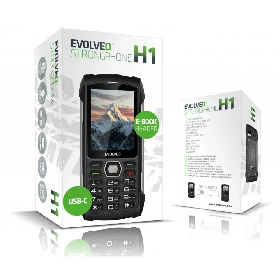 EVOLVEO StrongPhone H1, 2,8" vodotěsný odolný/2xSIM/2px/micro SDHC/5000mAh/černá