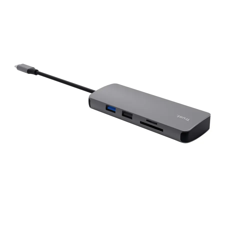 TRUST Dokovací stanice DALYX USB-C, 8v1, HDMI, RJ45, 2xUSB-C, 2xUSB-A, microSD/SD karta, šedá