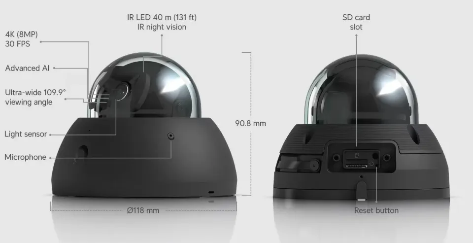 UBNT UVC-AI-Dome-B - AI Dome PoE kamera, 8MP, černá