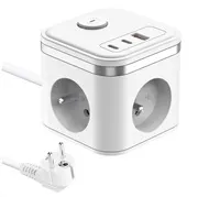 Viking síťový adaptér YC33, 3x 230 V, 1x USB-A, 2x USB-C, tlačítko ON/OFF, délka 1,4 m, bílá
