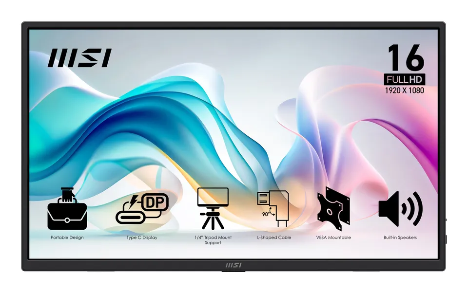 MSI přenosný ultra tenký monitor PRO MP165 E6, 15,6" IPS/1920 x 1080 FHD/60Hz/4m