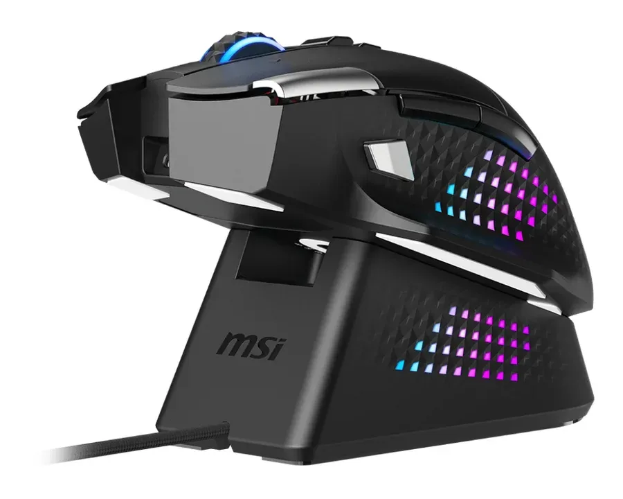 MSI herní myš VERSA PRO Wireless + Mouse Dock PRO/ bezdrátová/ 26.000 dpi/ 2,4GHz/ BT5.3/ USB/ RGB/ 15 tlačítek